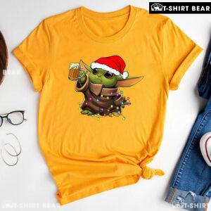Baby Yoda With Santa Hat Drinking Beer for Christmas T-Shirt