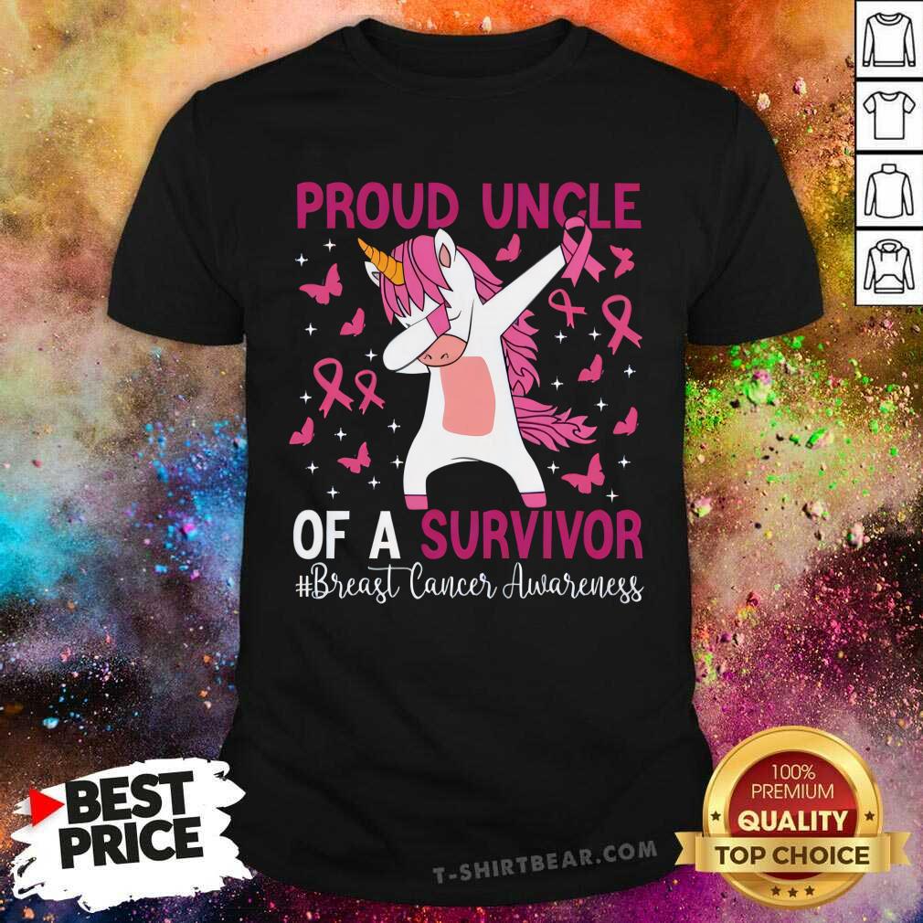 Top Proud Uncle Of A Survivor Breast Cancer Awareness Unicorn T-Shirt