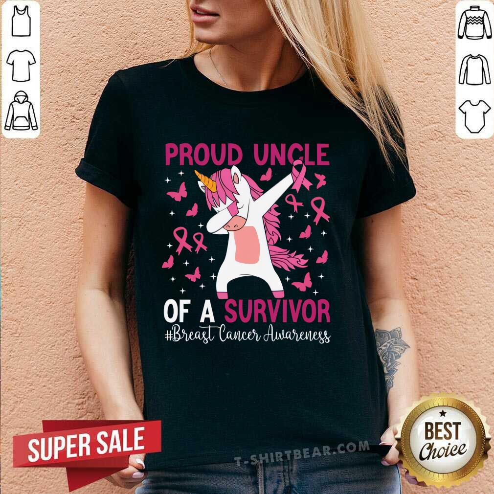 Top Proud Uncle Of A Survivor Breast Cancer Awareness Unicorn V-neck