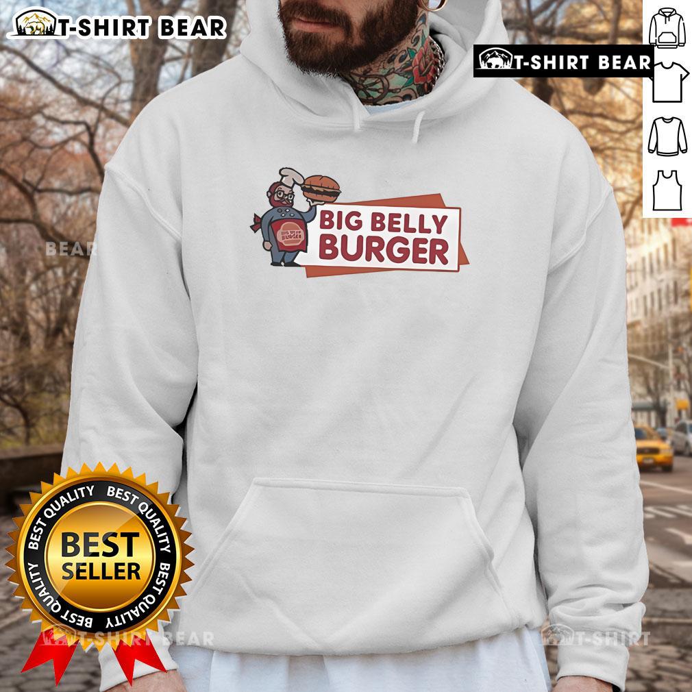 Alt Text: Official Jennifer Holland Big Belly Burger Hoodie featuring a stylish design and vibrant colors for fans.