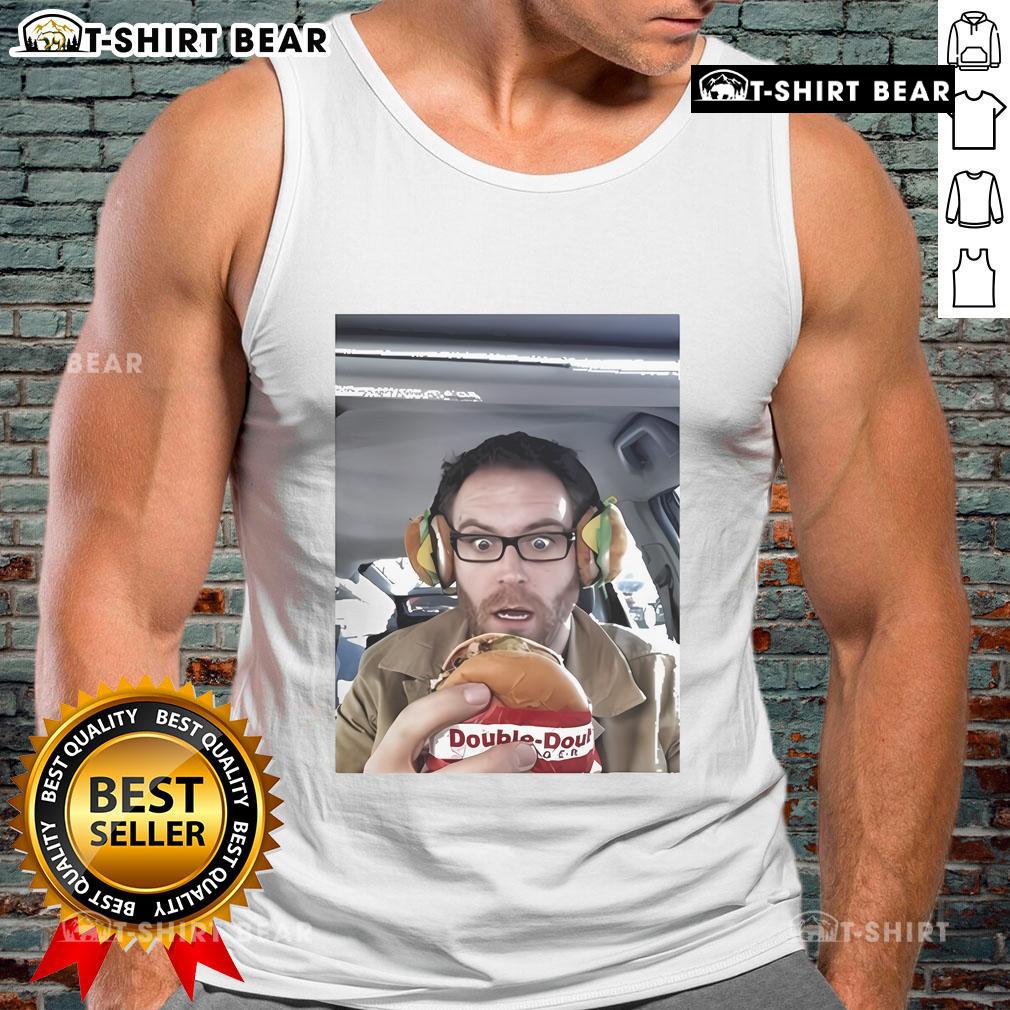 Official Joshua Gates hamburger tank top featuring a fun graphic design, perfect for casual summer wear.
