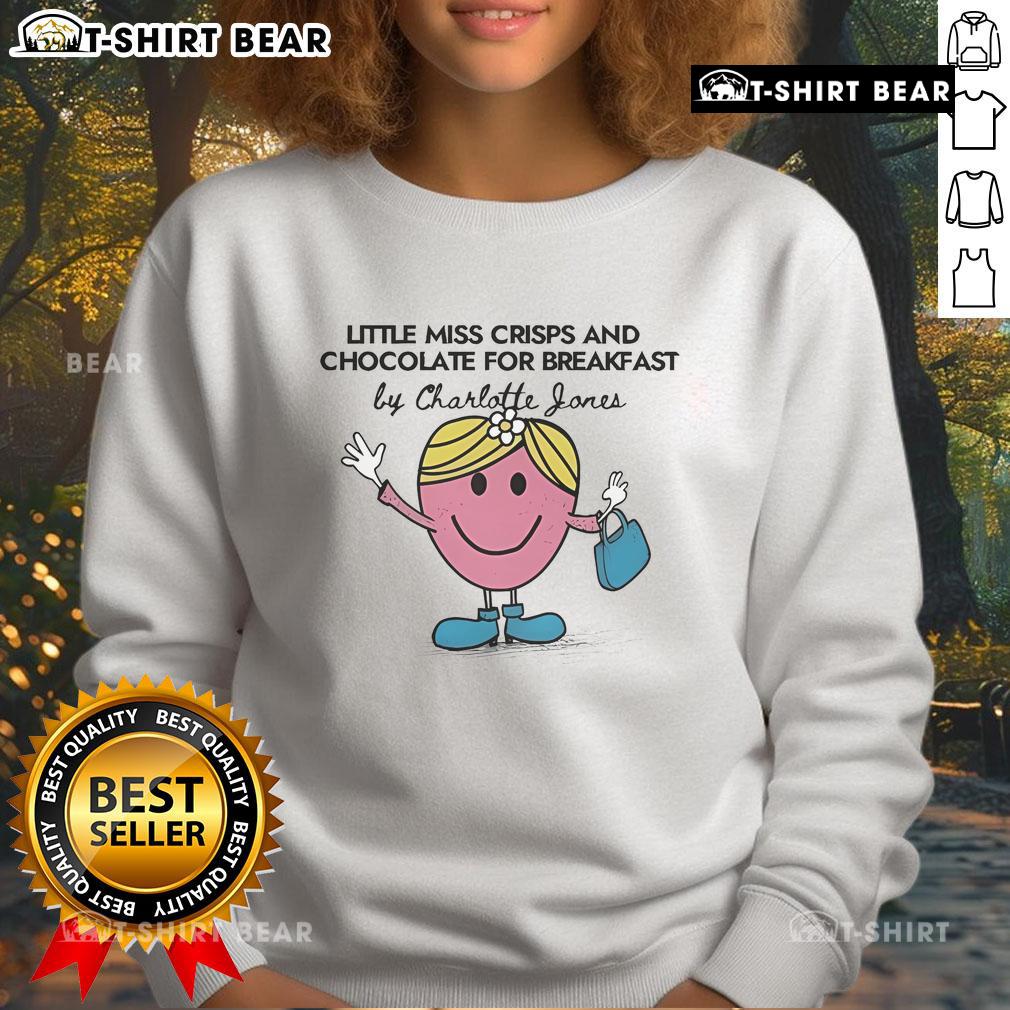 Official Little Miss Crisps and Chocolate for Breakfast sweatshirt by Charlotte Jones, featuring a playful design and vibrant colors.