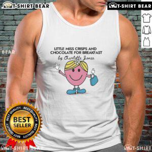 Official Little Miss Crisps and Chocolate for Breakfast by Charlotte Jones tank top featuring vibrant colors and playful design.