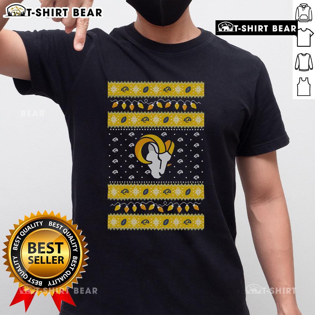 Official Los Angeles Rams Holiday Christmas T-Shirt featuring festive graphics and team colors for fans.