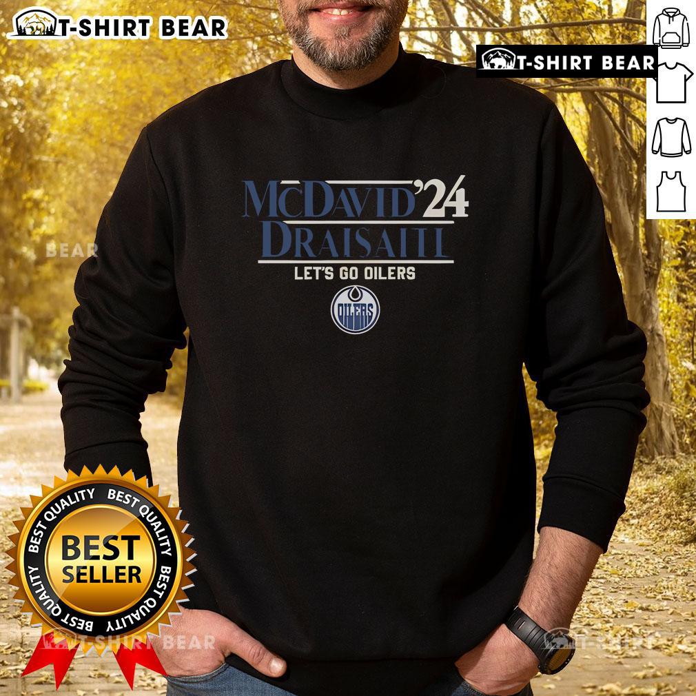 Alt Text: Official McDavid Draisaitl 24 Let's Go Oilers sweatshirt featuring team colors and logos, perfect for fans.
