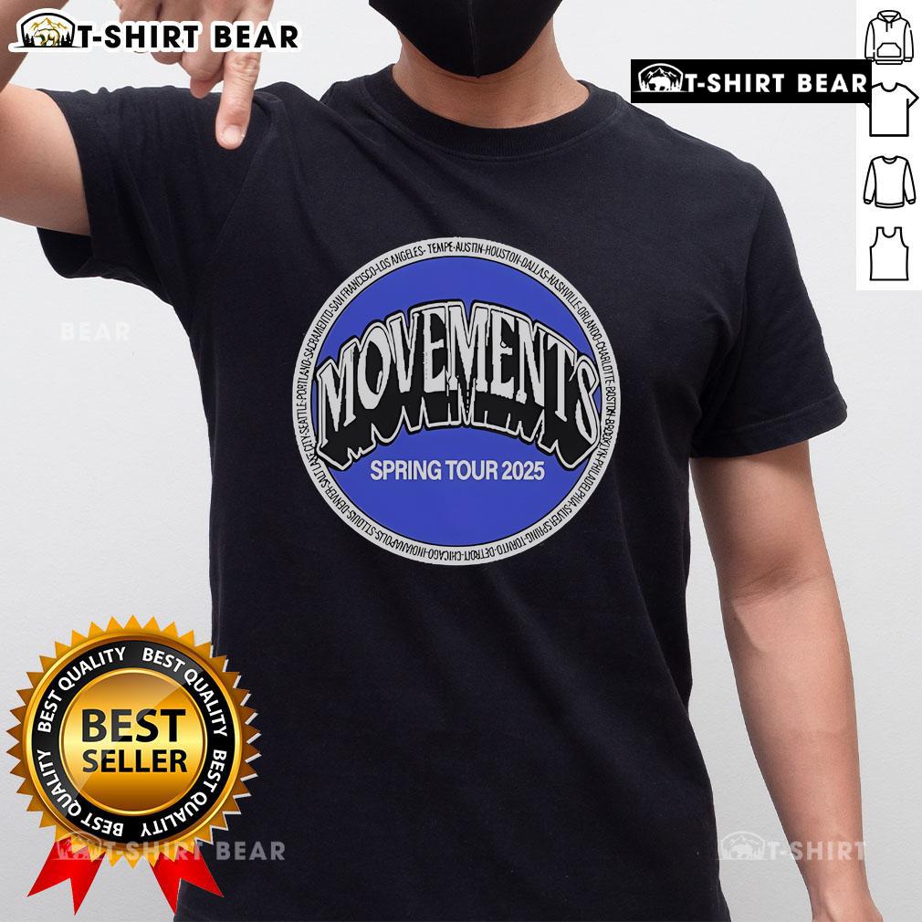 Official Movements Spring 2025 Tour T-Shirt featuring vibrant graphics and band logo, perfect for fans and collectors.