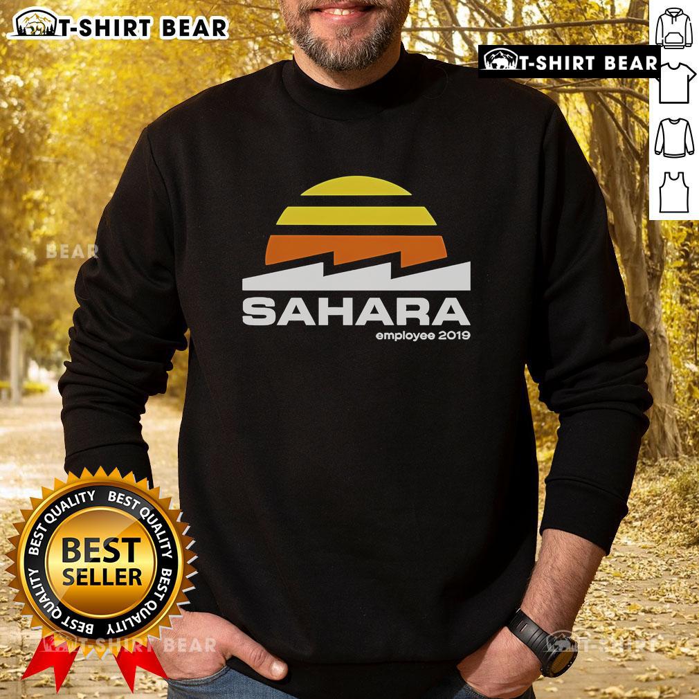 Official Mumbo Jumbo Season 6 Sahara Employee 2019 Sweatshirt featuring vibrant graphics and comfortable design.