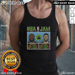 Official NBA Jam Celtics City Brown and Tatum tank top featuring vibrant team colors and iconic player graphics.