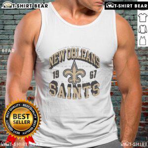 Official New Orleans Saints Field Arched Wordmark Tank Top in black, showcasing team pride and style for fans.