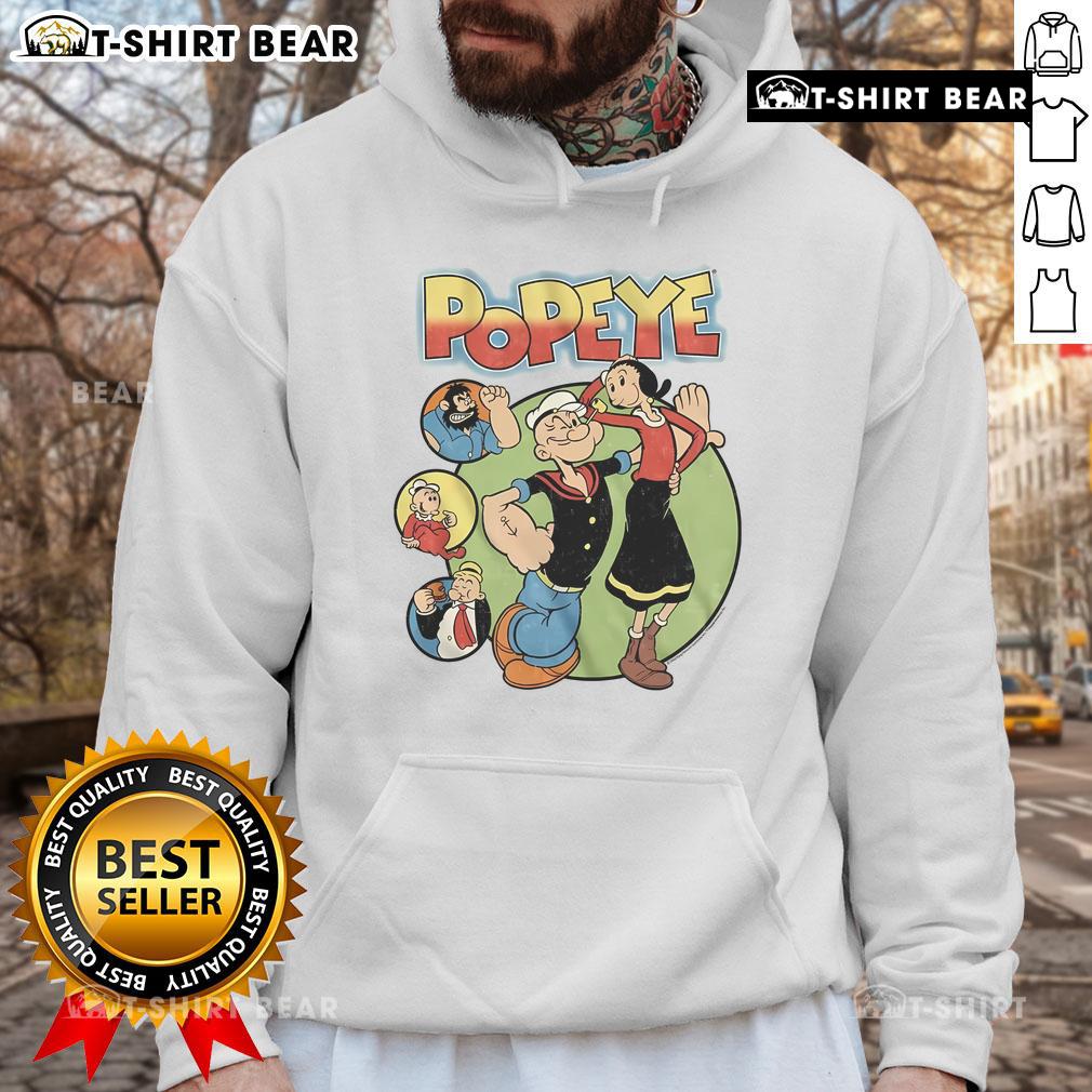 Official Popeye and Friends Hoodie featuring iconic characters in vibrant colors, perfect for fans of the classic cartoon.