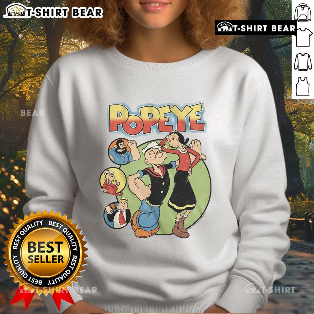 Official Popeye and Friends Sweatshirt featuring classic cartoon characters in vibrant colors, perfect for fans and casual wear.