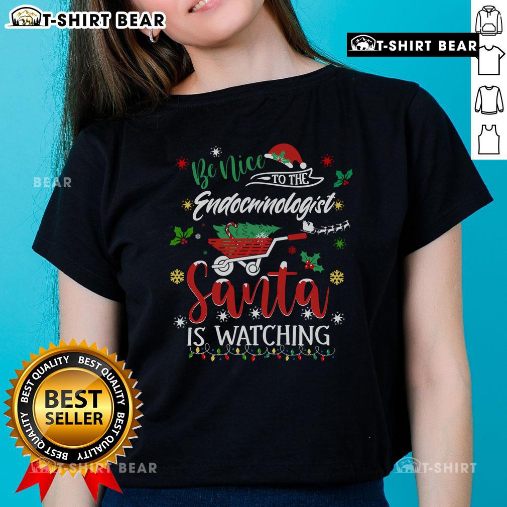 Premium 'Be Nice to the Endocrinologists' Christmas tee for women, featuring a fun hormone doctor design perfect for the holidays.