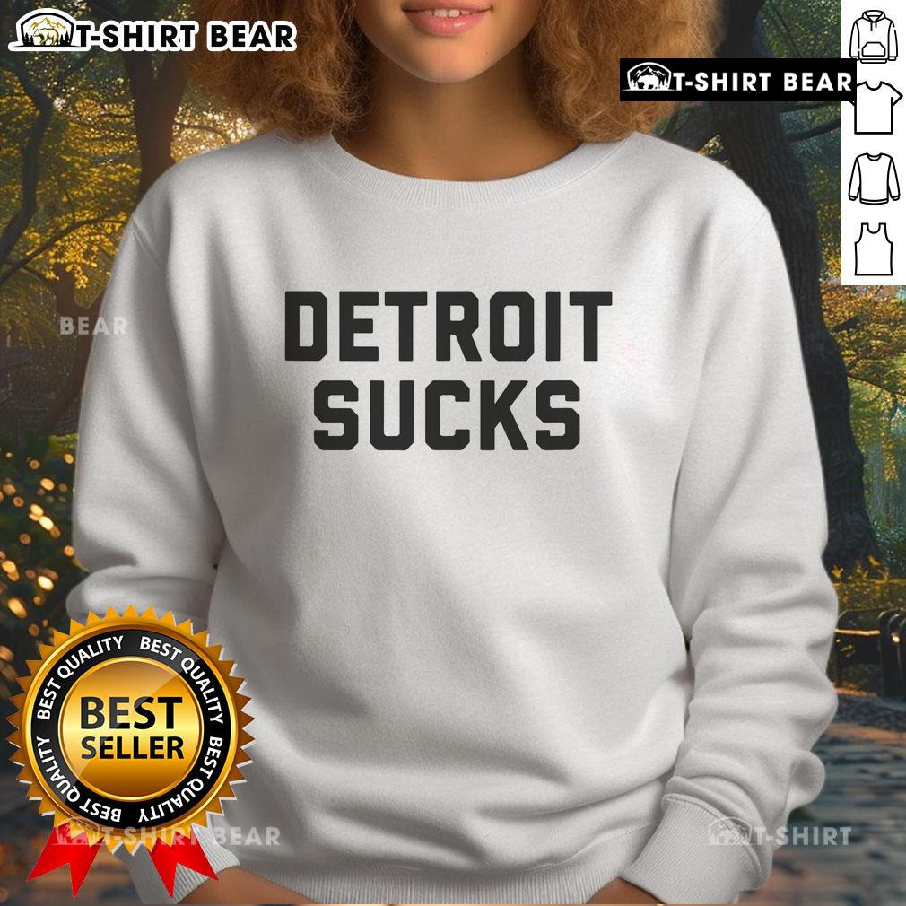 Premium Detroit Sucks Sweatshirt in black, featuring bold graphic text, perfect for expressing your Detroit sports rivalry.