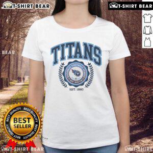Premium Tennessee Titans team crest tee for ladies, established 1960, featuring bold colors and stylish design.