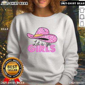 Pretty leopard cowboy hat paired with a 'Let's Go Cowgirls' western country sweatshirt, perfect for stylish cowgirl outings.