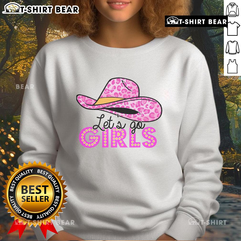 Pretty leopard cowboy hat paired with a 'Let's Go Cowgirls' western country sweatshirt, perfect for stylish cowgirl outings.