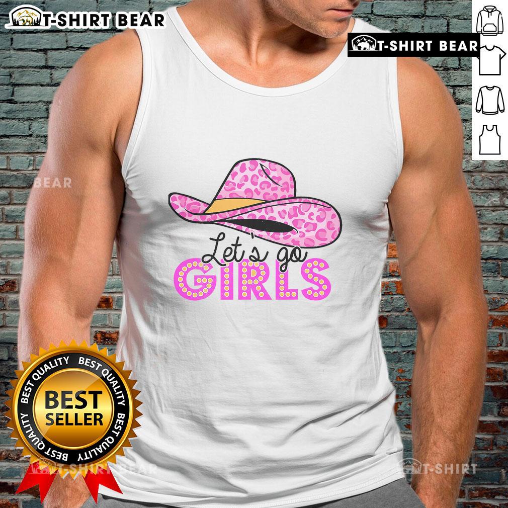 Pretty leopard cowboy hat paired with a stylish 'Let's Go Cowgirls' Western country tank top for a trendy country look.