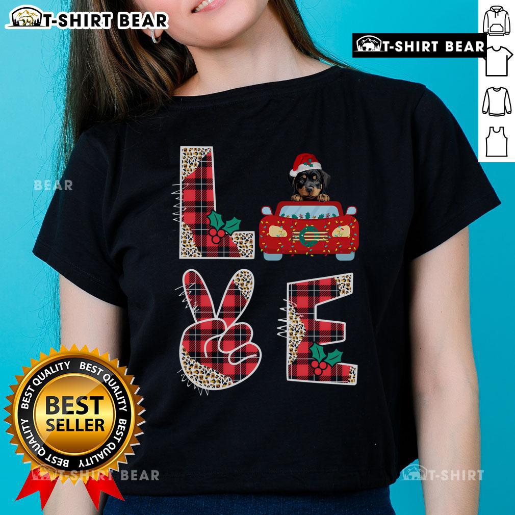 Pretty Love Christmas Rottweiler Xmas Ladies Tee featuring a festive Rottweiler design for holiday celebrations.