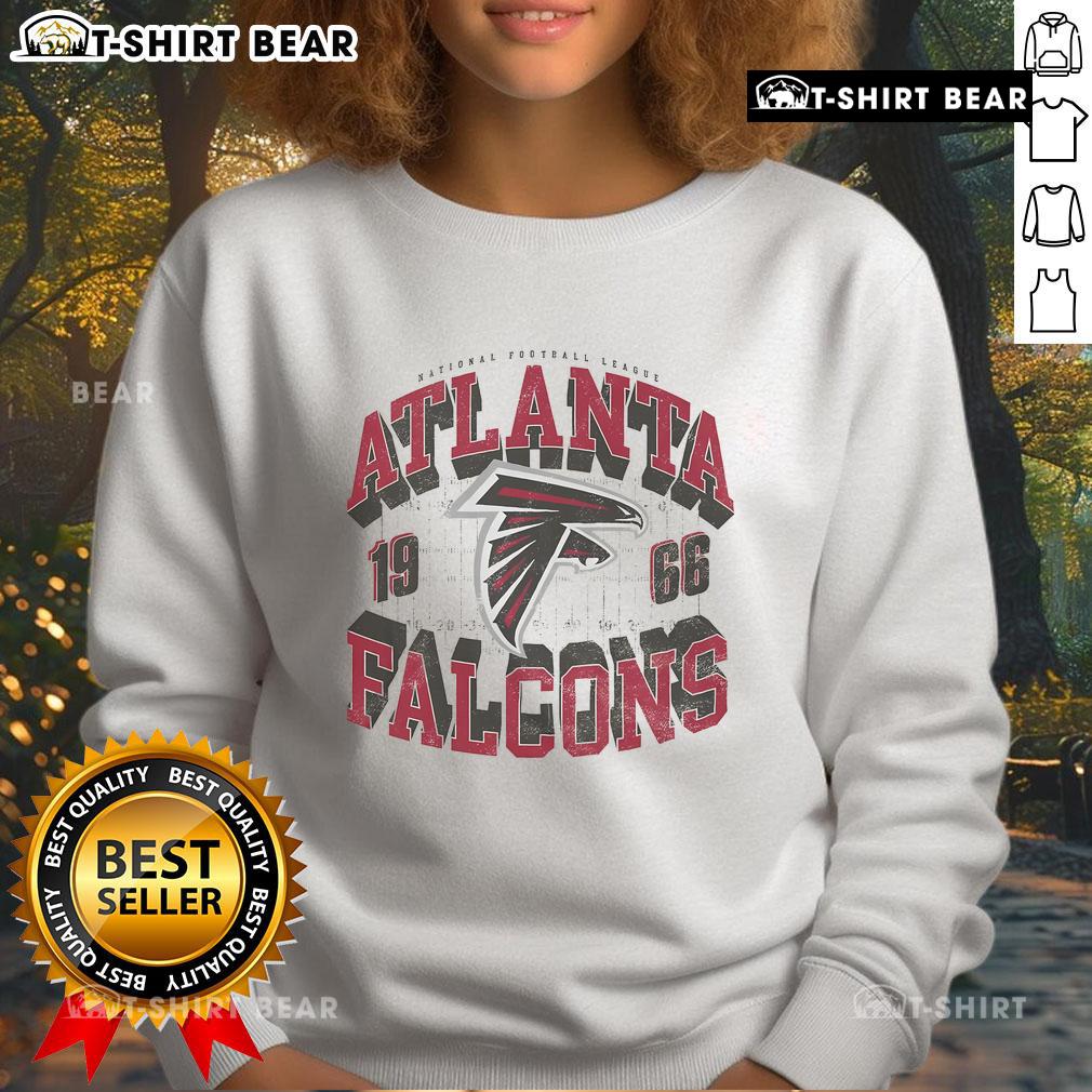 Alt Text: Top Atlanta Falcons Field Arched Wordmark Sweatshirt in red and black, perfect for fans and game day wear.