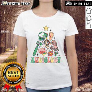 Top Christmas Audiologist Tee featuring a festive design for audiology and vestibular therapists, perfect for holiday spirit.