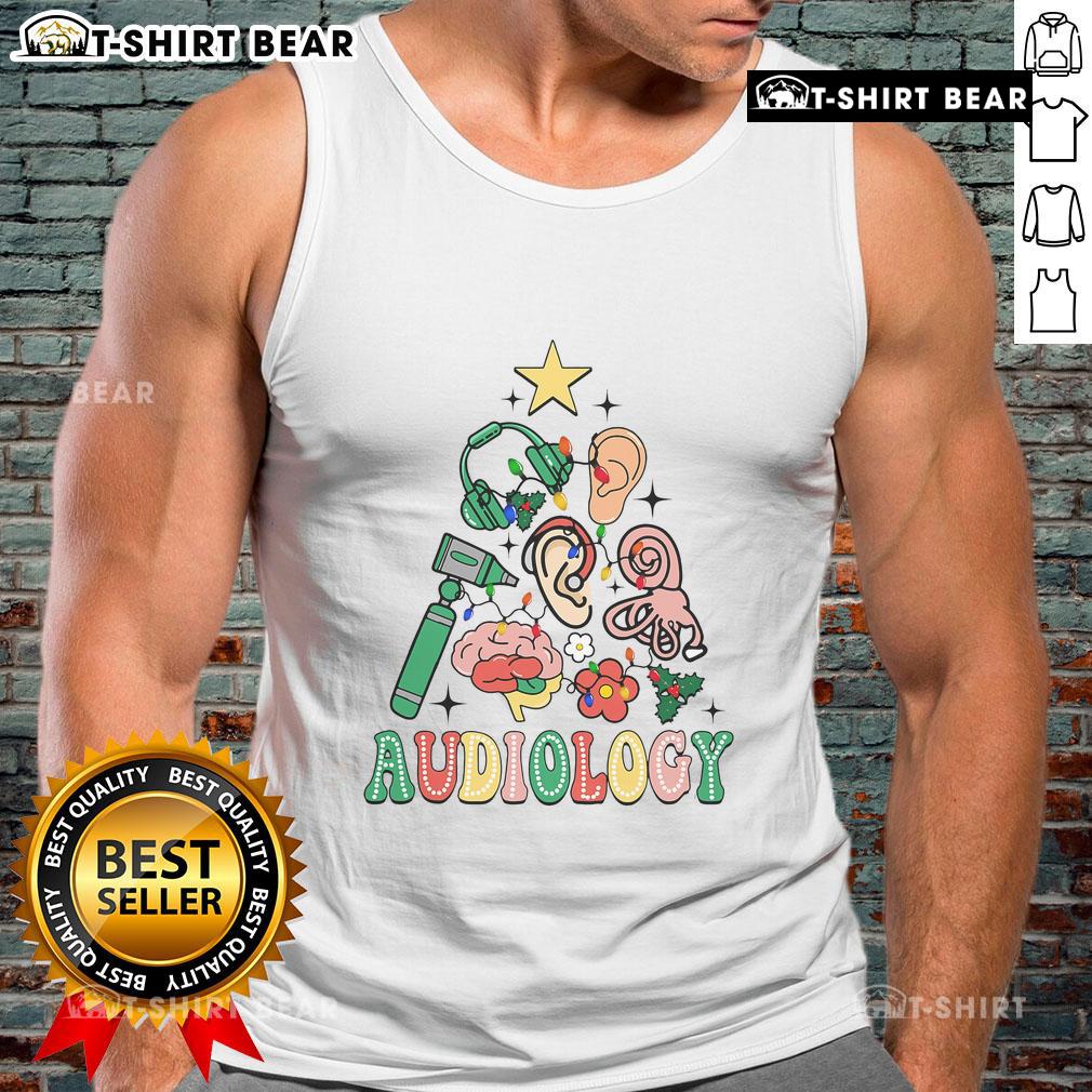 Stylish tank top featuring 'Top Christmas Audiologist' design for audiology and vestibular therapy enthusiasts.