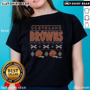 Top Cleveland Browns Holiday Ladies Tee featuring festive design, perfect for cheering on the team during the holidays.