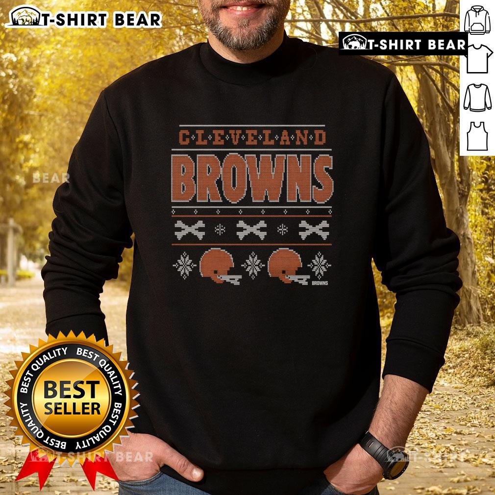 Cozy Top Cleveland Browns holiday sweatshirt featuring team colors and logo, perfect for festive football fans.