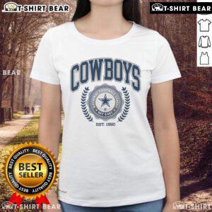 Alt Text: Top Dallas Cowboys team crest established 1960 on a stylish ladies tee, perfect for fans and casual wear.