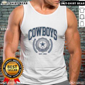 Alt Text: Dallas Cowboys team crest tank top established 1960, showcasing iconic logo and stylish design for fans.