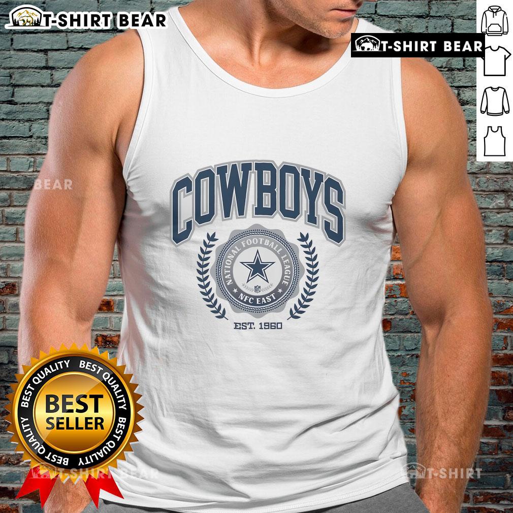 Alt Text: Dallas Cowboys team crest tank top established 1960, showcasing iconic logo and stylish design for fans.