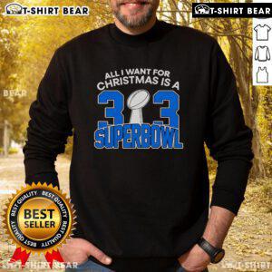 Top Detroit Lions 'All I Want For Christmas Is A 313 Super Bowl' NFL sweatshirt in blue and gray design.
