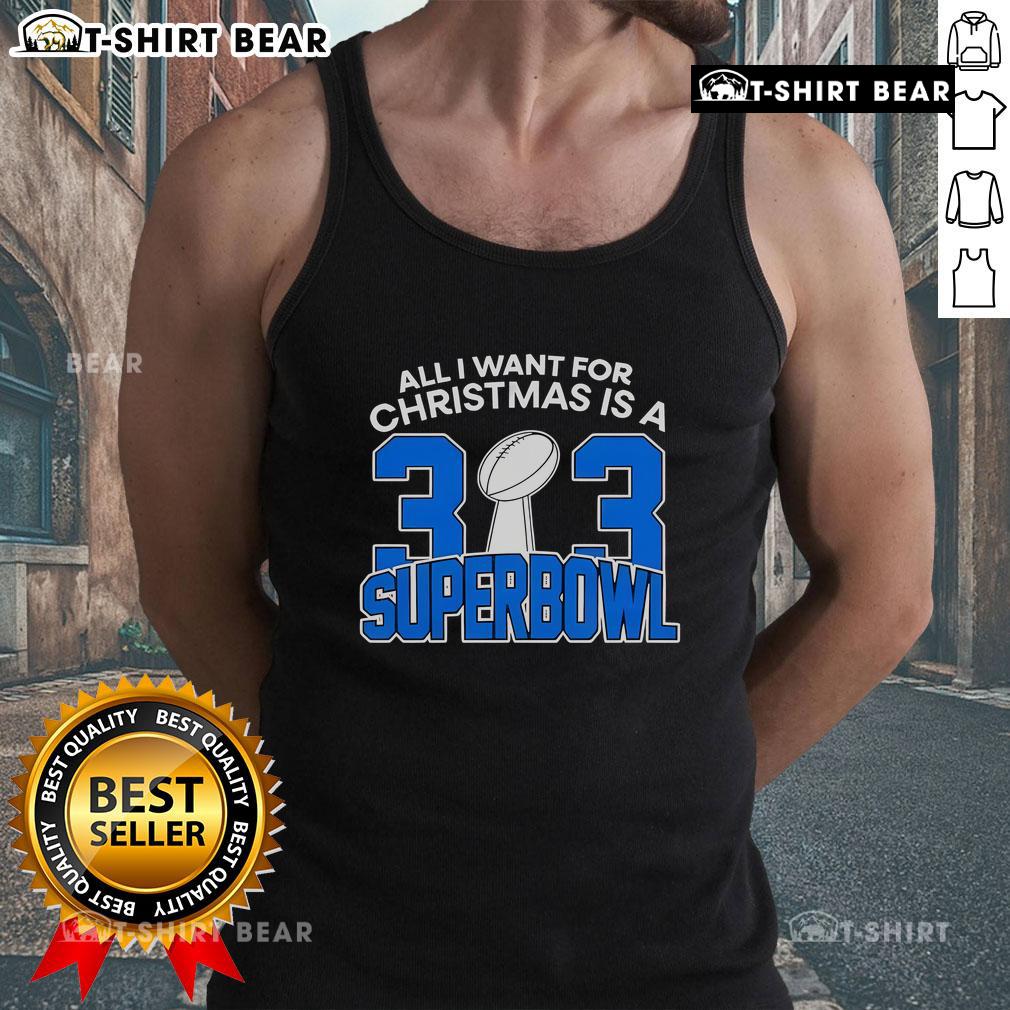 Detroit Lions 'All I Want For Christmas Is A 313 Super Bowl' tank top featuring NFL logo and festive design.