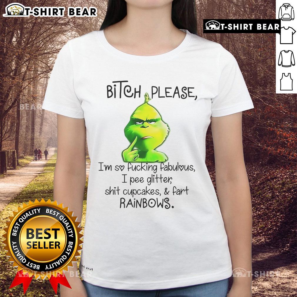 Top Grinch Bitch Please Tee featuring cupcakes and rainbows, perfect for fabulous ladies who love fun graphic tees.