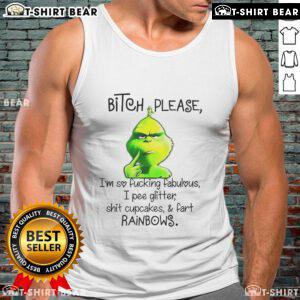 Funny tank top featuring 'Top Grinch Bitch Please' design with vibrant colors, perfect for festive celebrations.