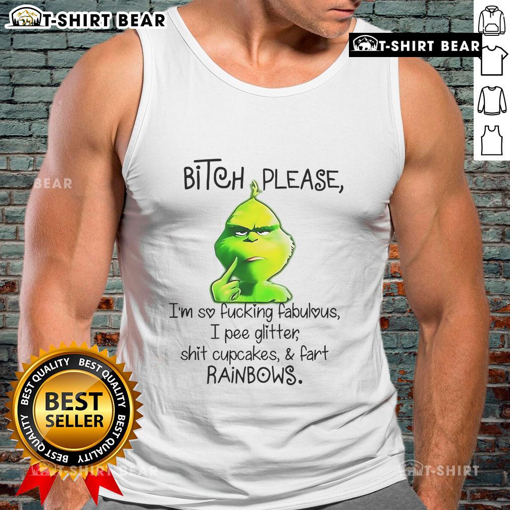 Funny tank top featuring 'Top Grinch Bitch Please' design with vibrant colors, perfect for festive celebrations.