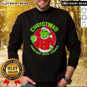Cozy Top Grinch Boy Christmas Never Changes Sweatshirt featuring festive graphics and a comfortable fit for holiday cheer.