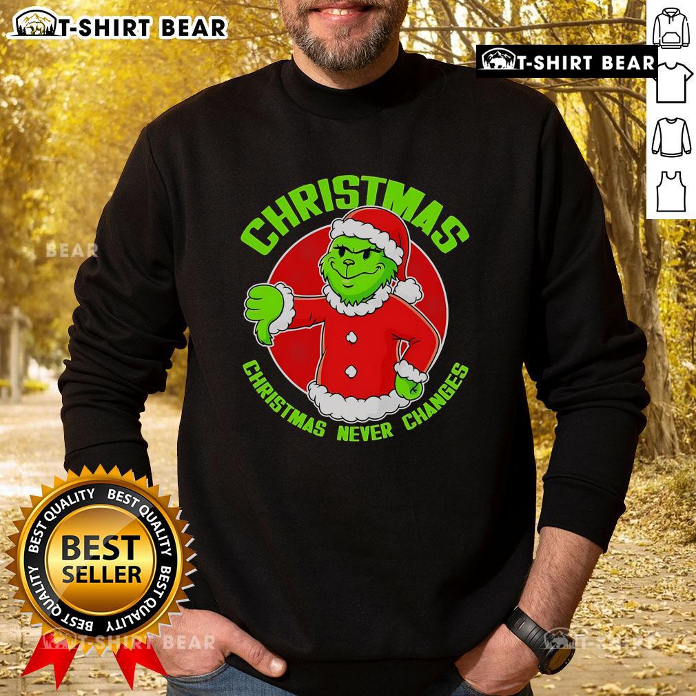 Cozy Top Grinch Boy Christmas Never Changes Sweatshirt featuring festive graphics and a comfortable fit for holiday cheer.