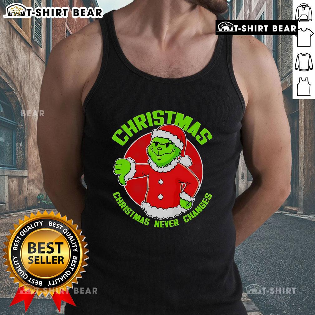 Top Grinch Boy Christmas Never Changes tank top featuring festive design perfect for holiday celebrations.