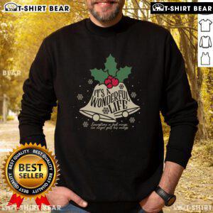 Cozy Christmas sweatshirt featuring 'It's a Wonderful Life' quote with bells, perfect for holiday festivities.