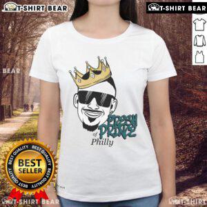 Alt Text: Top Jalen Hurts Prince Of Phl Ladies Tee featuring stylish design for fans of the Philadelphia Eagles quarterback.