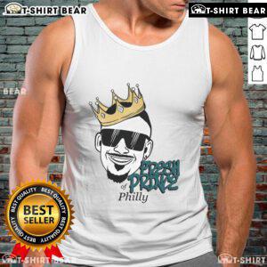Alt Text: Jalen Hurts wearing a stylish Prince of Phl tank top, showcasing a trendy sports fashion look.