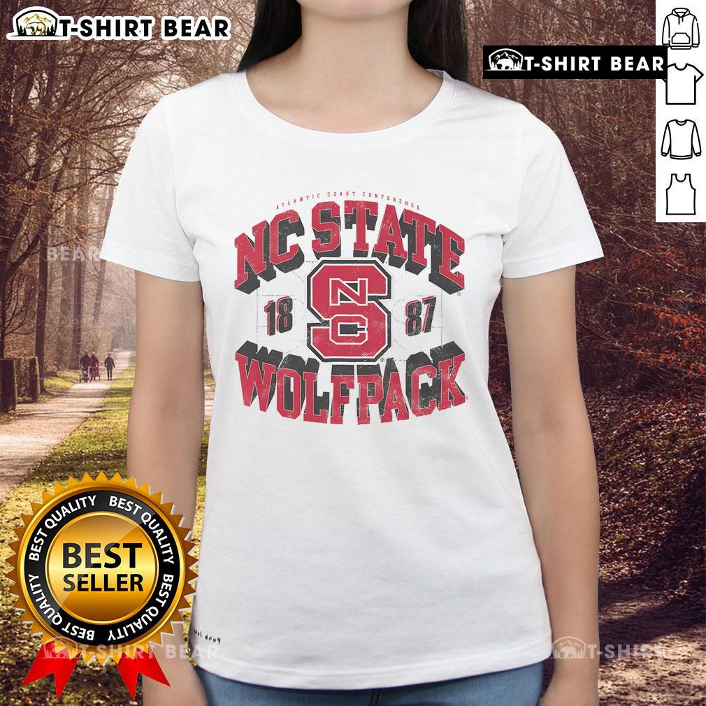 Top NC State Wolfpack Court Arched Wordmark Ladies Tee in red, showcasing team pride and stylish comfort for fans.