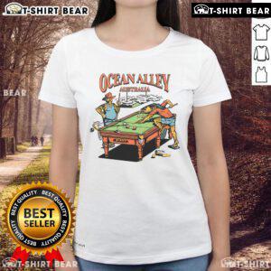 Top Ocean Alley Australia pool table featuring ladies' tee, showcasing vibrant colors and casual gaming atmosphere.