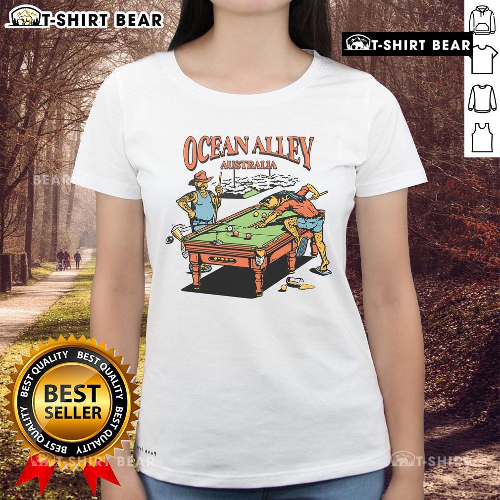 Top Ocean Alley Australia pool table featuring ladies' tee, showcasing vibrant colors and casual gaming atmosphere.