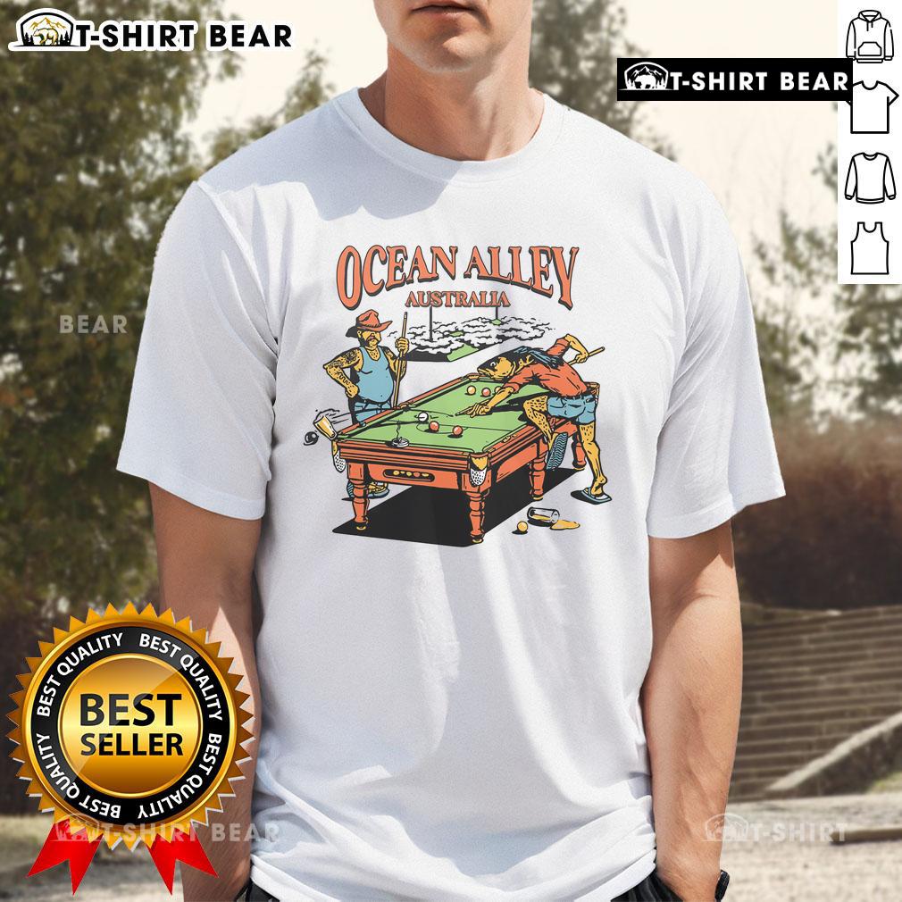 Top Ocean Alley Australia Pool Table T-Shirt featuring vibrant graphics and a stylish design for pool enthusiasts.