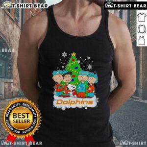 Miami Dolphins Christmas Tree tank top featuring top Peanuts characters for festive sports fans.