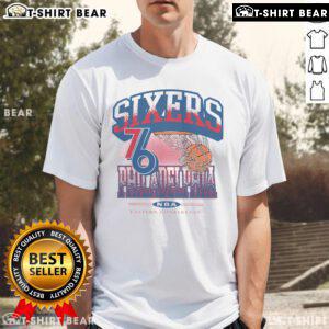Top Philadelphia 76ers City Edition No Look T-Shirt showcasing team colors and logo, perfect for fans and casual wear.
