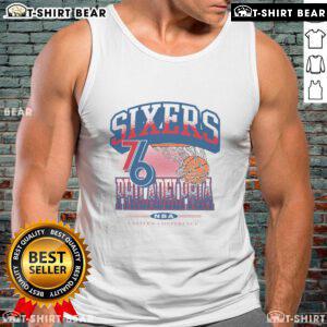 Top Philadelphia 76ers City Edition No Look Tank Top featuring vibrant team colors and logo, perfect for fans.