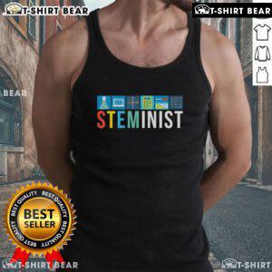 Stylish Top-Steminist Science Technology Engineering Math tank top displayed on a hanger, promoting STEM empowerment.