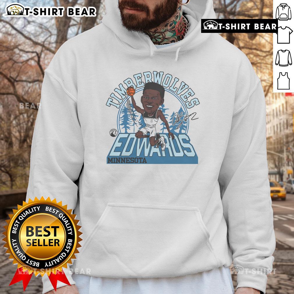 Alt Text: Top Timberwolves Anthony Edwards Signature Hoodie featuring bold team colors and player's name, perfect for fans.